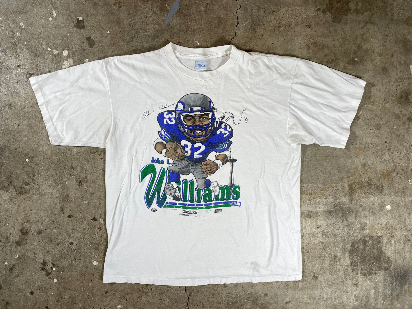 90s John Williams Seattle Seahawks Salem Sportswear Caricature T Shirt XL