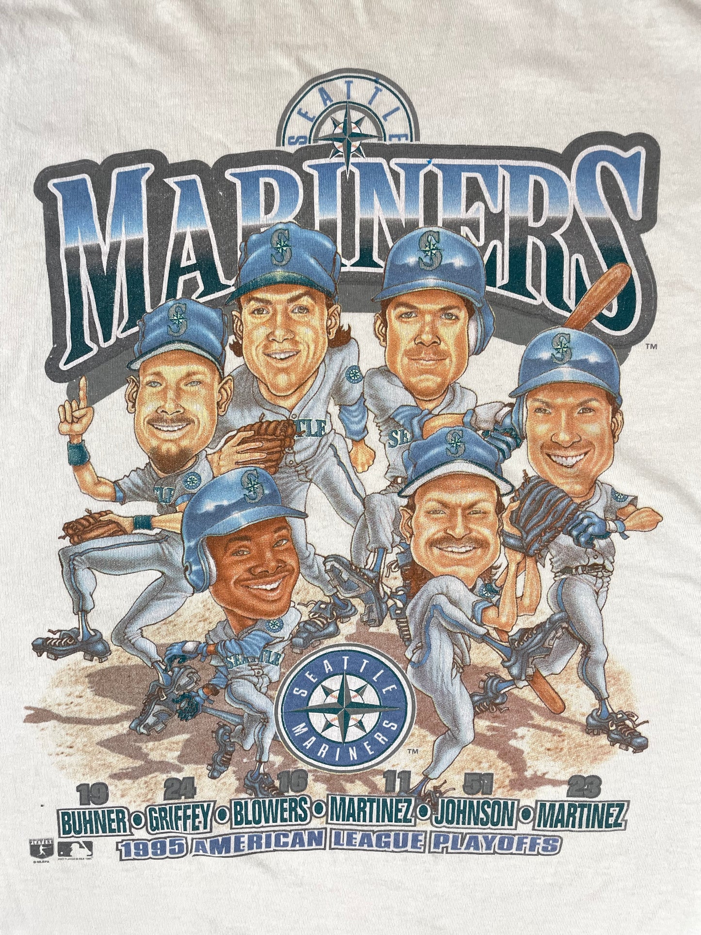 90s Seattle Mariners 1995 Playoffs Caricature T Shirt XL