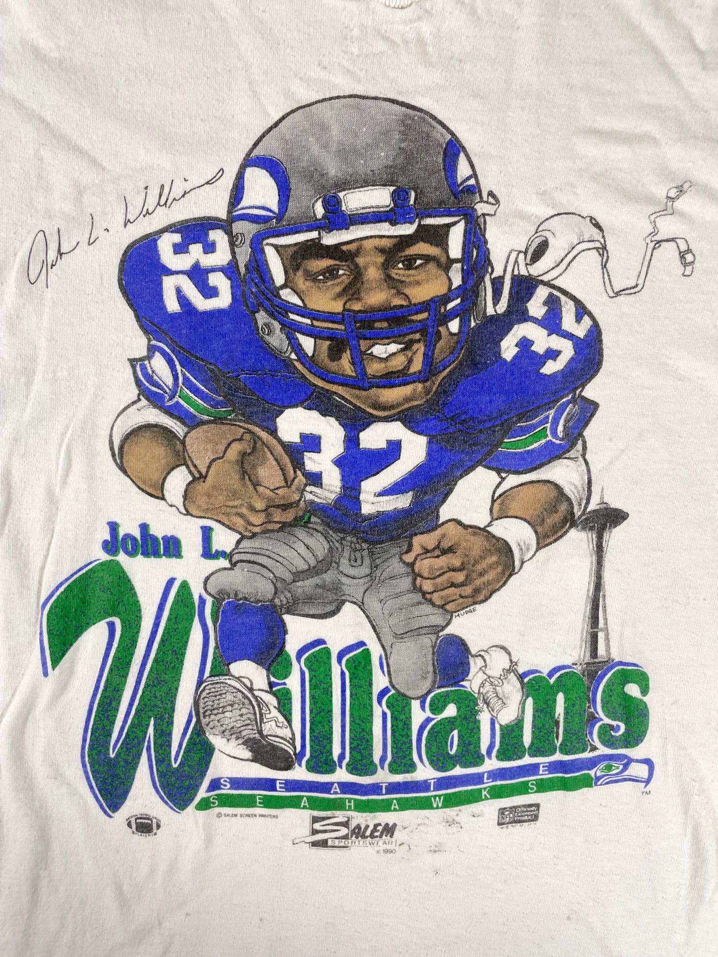 90s John Williams Seattle Seahawks Salem Sportswear Caricature T Shirt XL